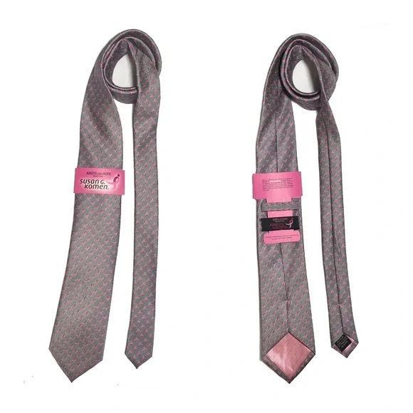 SUSAN G. KOMEN For The Cure Neck Tie, 59”, Grey, Pink Ribbons GENUINE - Picture 5 of 5